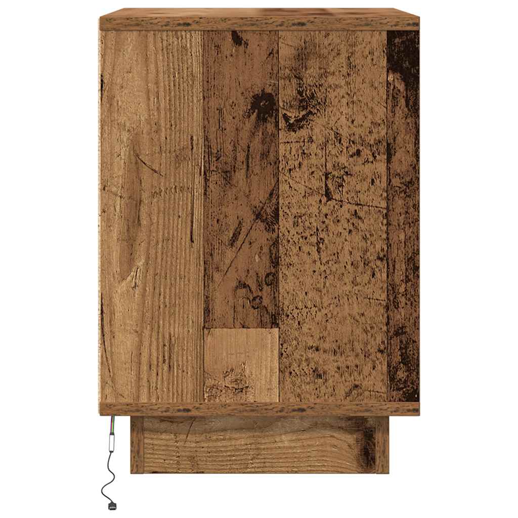 Sängbord med LED-lampor 2 st gammalt trä 38x34x50 cm