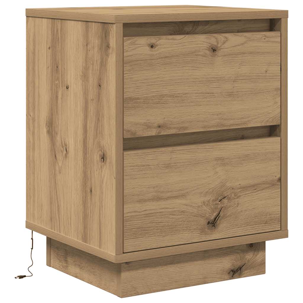 Sängbord med LED-lampor 2 st, hantverksmässig ek 38x34x50 cm