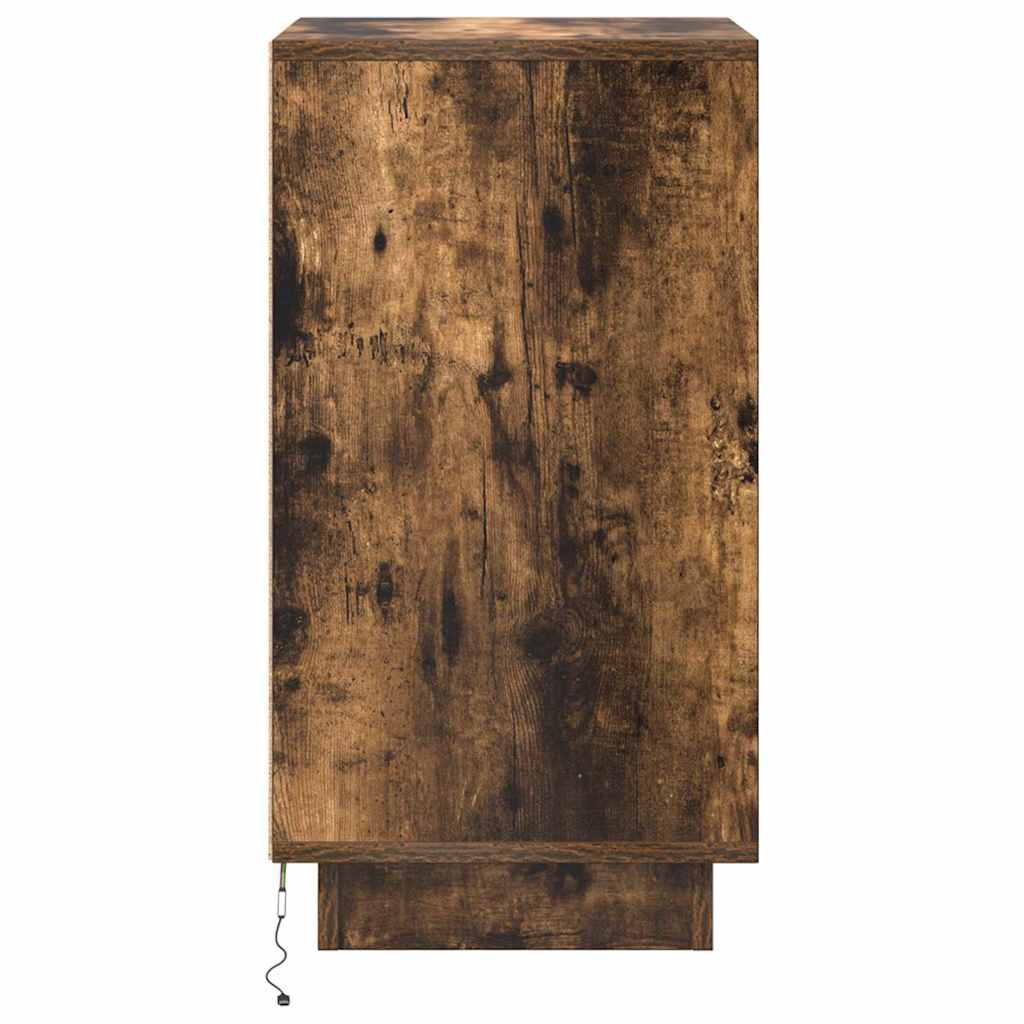 Sängbord Nattduksbord Rökfärgad Ek med LED-lampor 38x34x65 cm