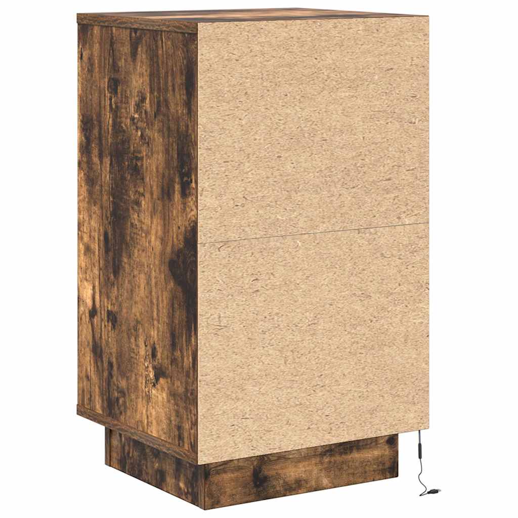 Sängbord Nattduksbord Rökfärgad Ek med LED-lampor 38x34x65 cm