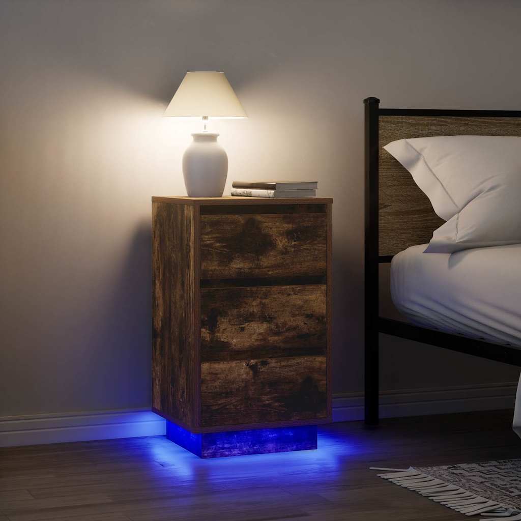 Sängbord Nattduksbord Rökfärgad Ek med LED-lampor 38x34x65 cm