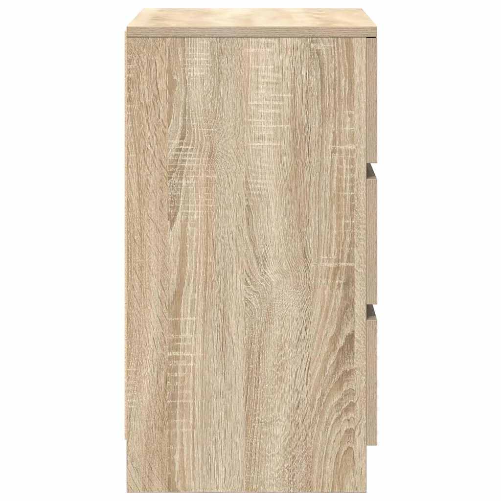 Sängbord med 3 lådor 2 st, Sonoma Ek 39x35x65 cm