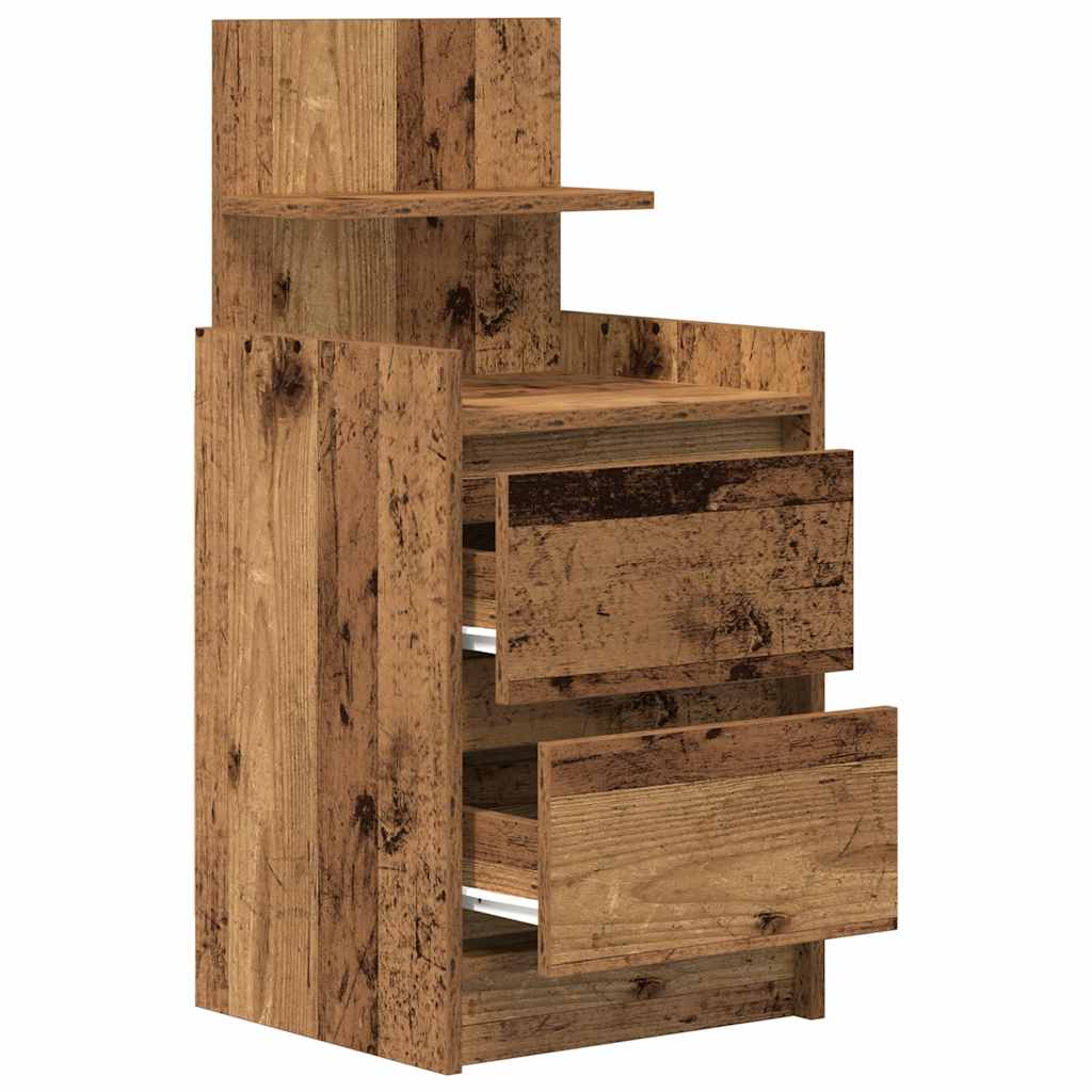 Sängbord med 2 lådor 2 st gammalt trä 38x34x80 cm
