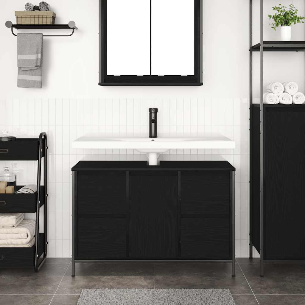 Badrumsunderskåp med lådor Svart Ek 90x34,5x60 cm