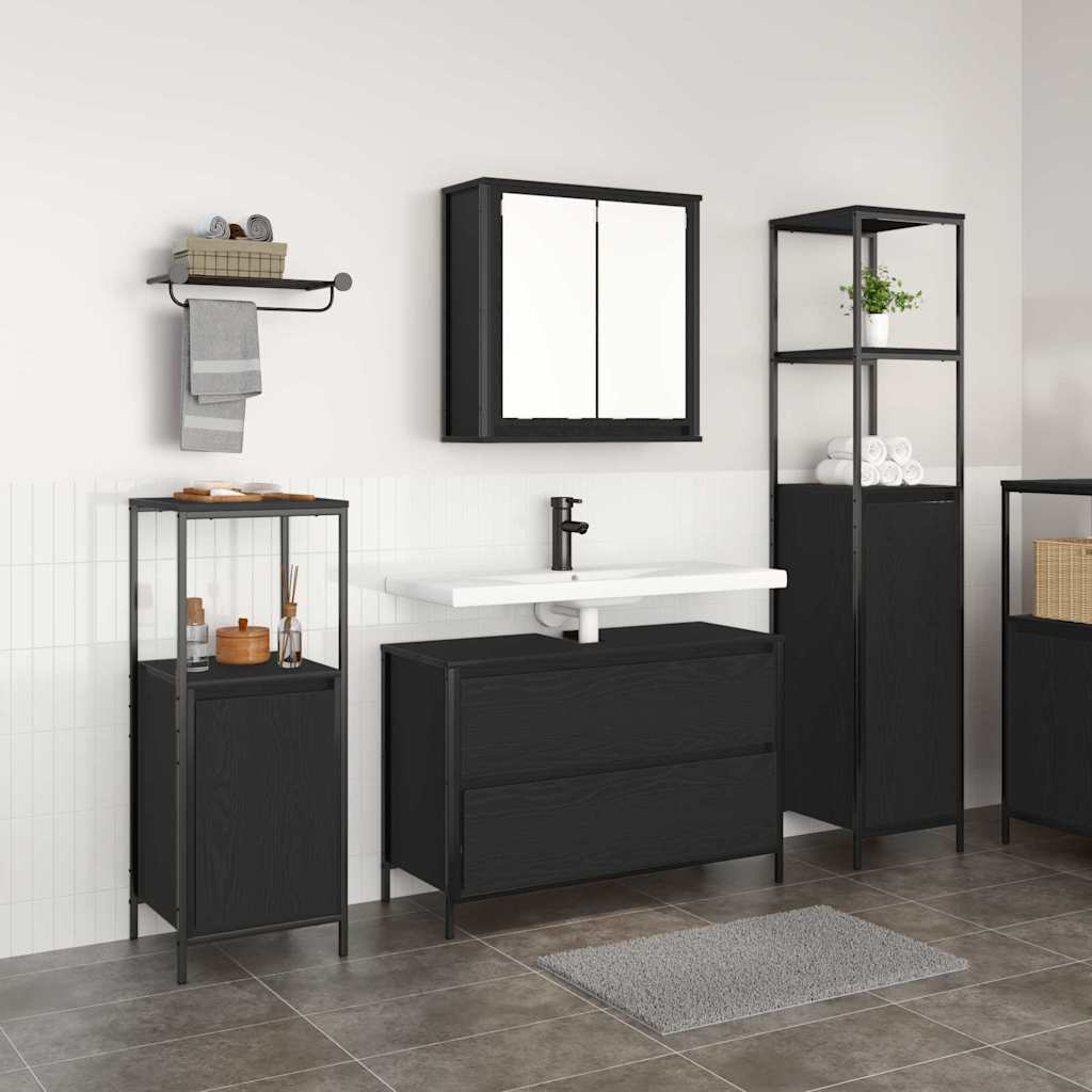 Badrumsmöbelset med hylla 3 pcs Svart Ek 90 x 34.5 x 60 cm