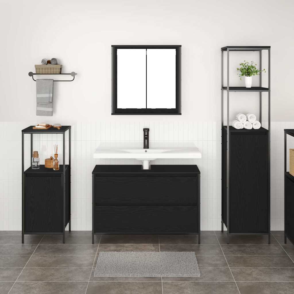 Badrumsmöbelset med hylla 3 pcs Svart Ek 90 x 34.5 x 60 cm