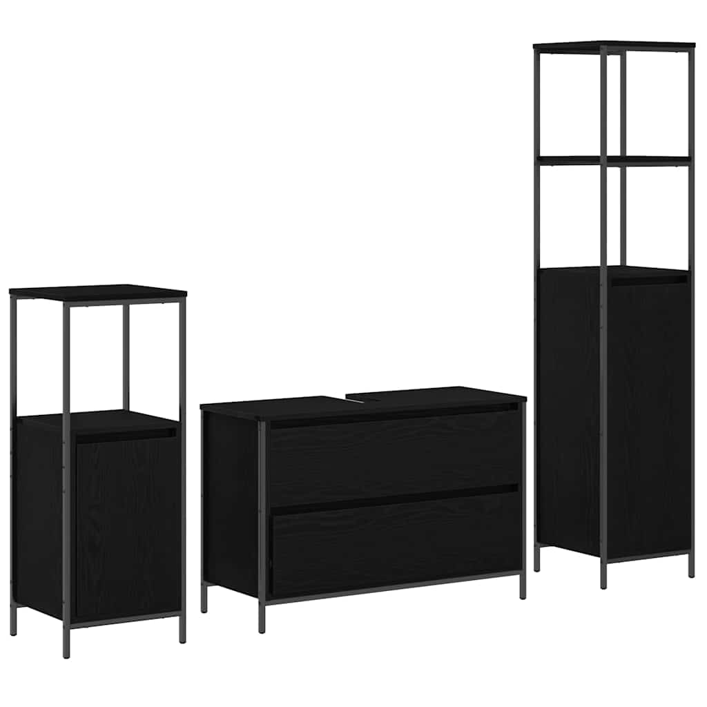 Badrumsmöbelset med hylla 3 pcs Svart Ek 90 x 34.5 x 60 cm