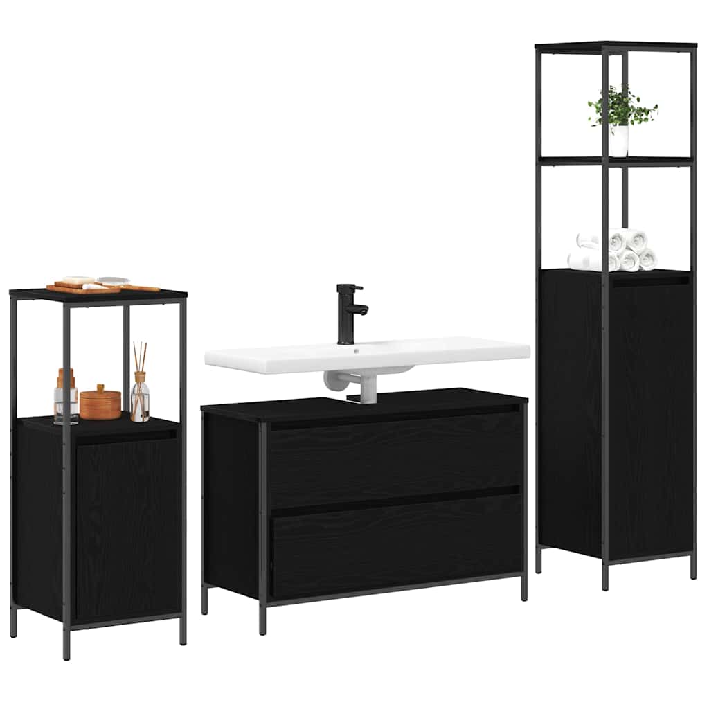 Badrumsmöbelset med hylla 3 pcs Svart Ek 90 x 34.5 x 60 cm