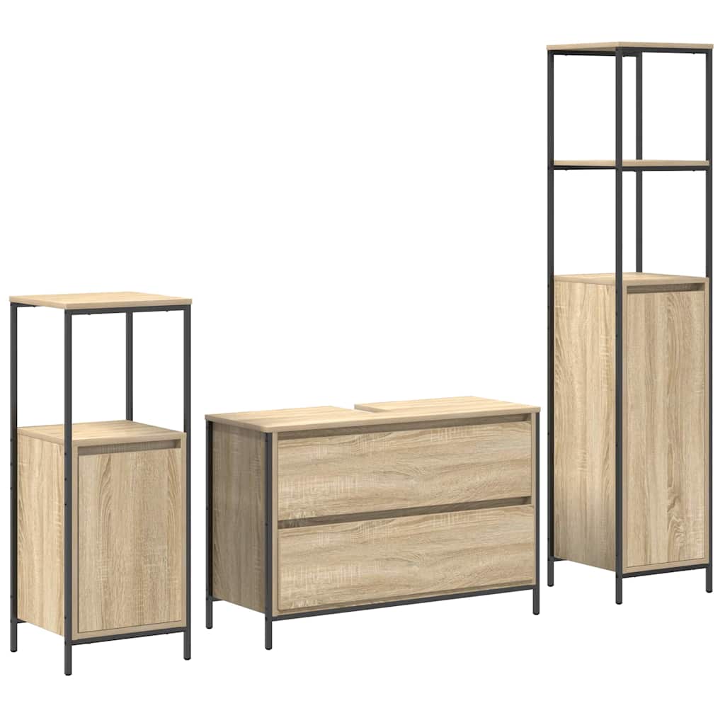 Badrumsmöbelset med hylla 3 pcs Sonoma Ek 90 x 34.5 x 60 cm