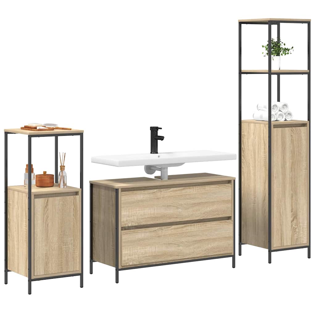 Badrumsmöbelset med hylla 3 pcs Sonoma Ek 90 x 34.5 x 60 cm