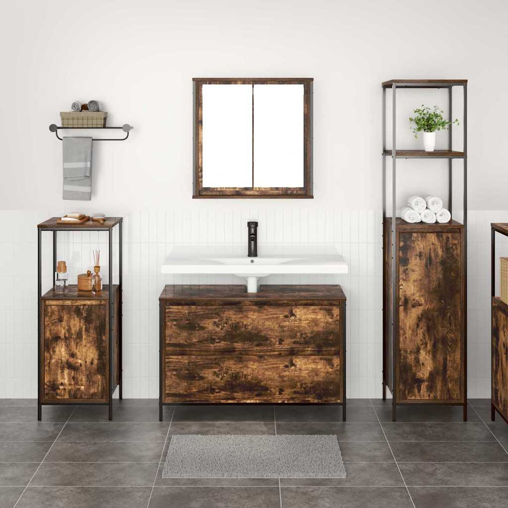 Badrumsmöbelset med hylla 3 pcs Rökfärgad ek 90 x 34.5 x 60 cm