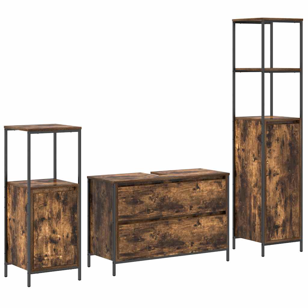 Badrumsmöbelset med hylla 3 pcs Rökfärgad ek 90 x 34.5 x 60 cm