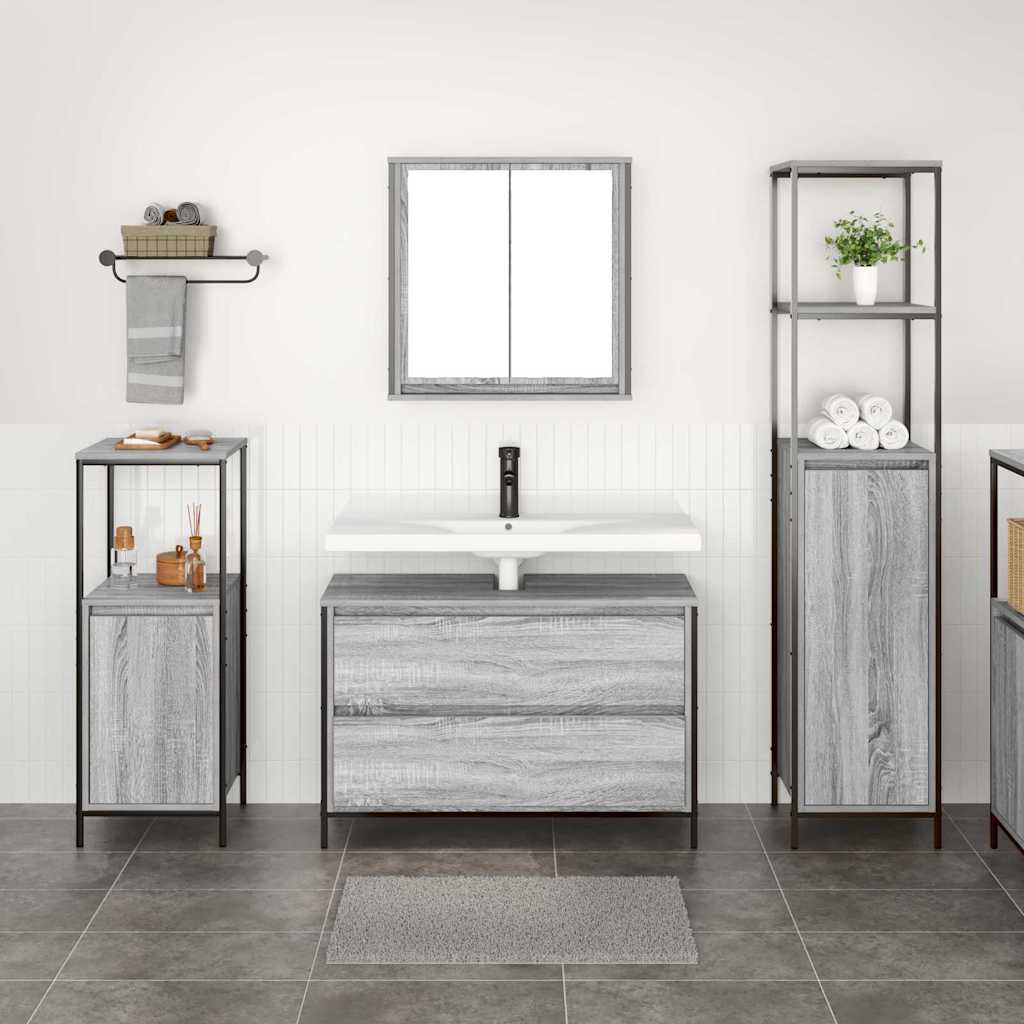 Badrumsmöbelset med hylla 3 pcs Grå sonoma 90 x 34.5 x 60 cm