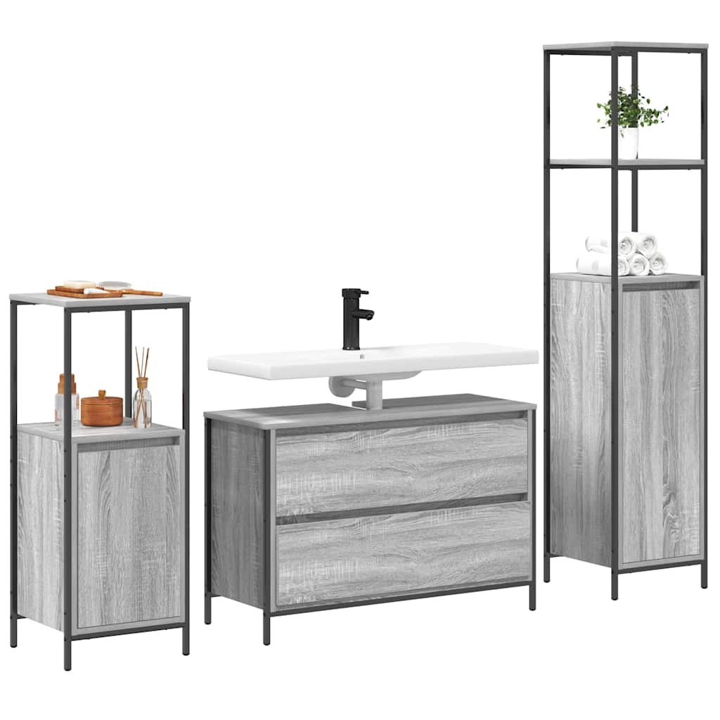 Badrumsmöbelset med hylla 3 pcs Grå sonoma 90 x 34.5 x 60 cm