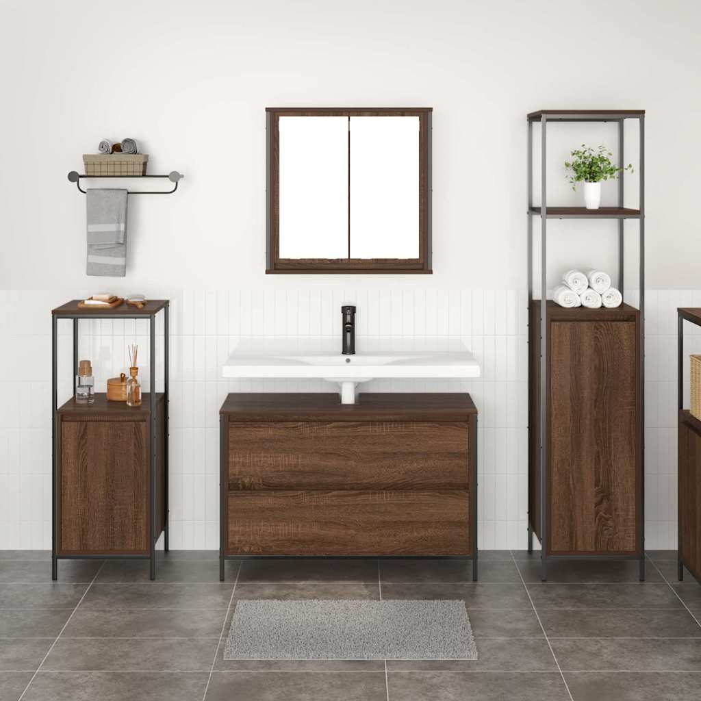 Badrumsmöbelset med hylla 3 pcs brun ek 90 x 34.5 x 60 cm