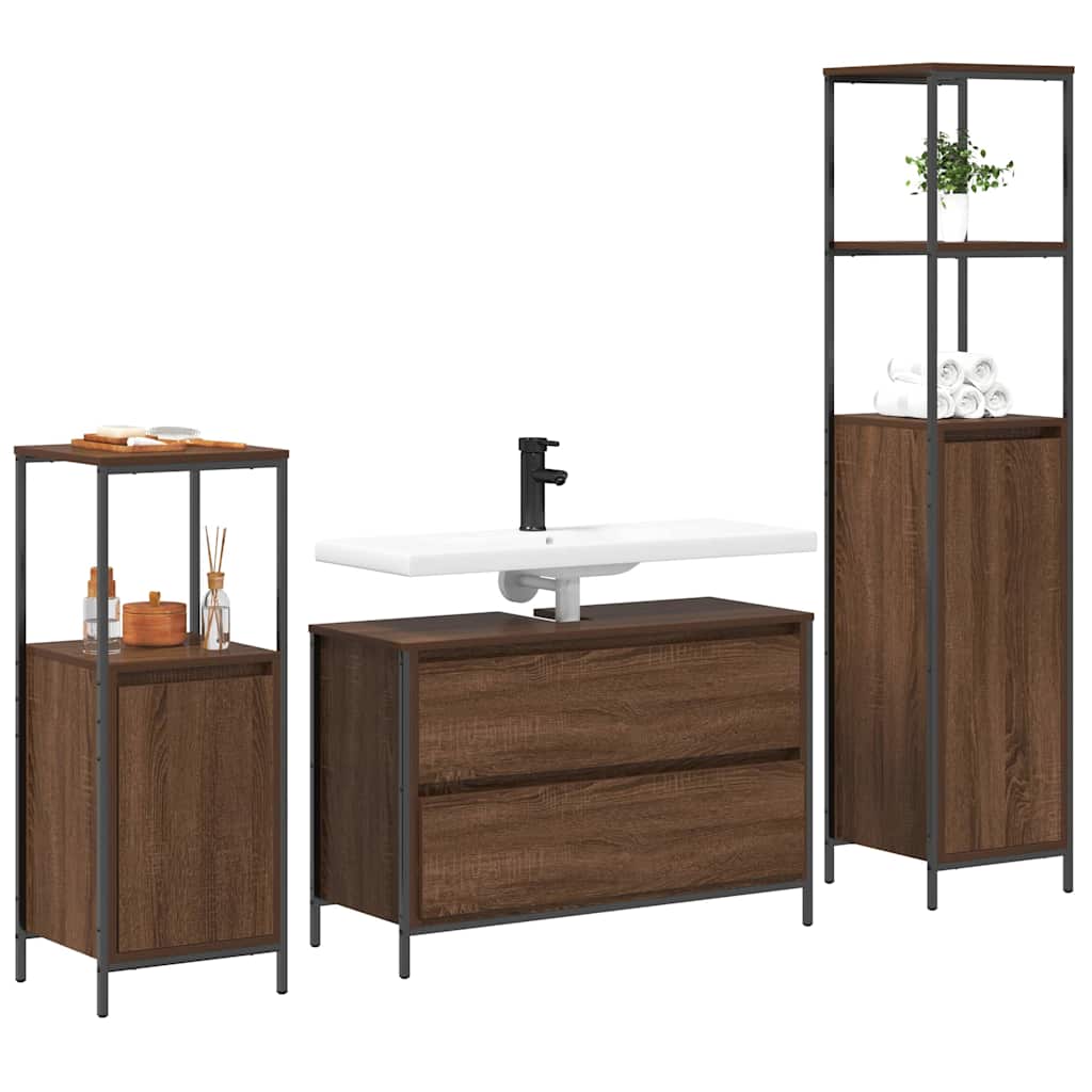 Badrumsmöbelset med hylla 3 pcs brun ek 90 x 34.5 x 60 cm