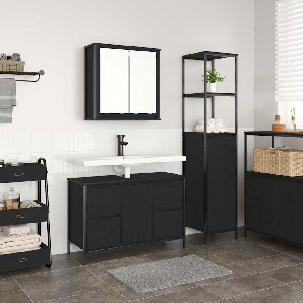 Badrumsmöbelset med låda 2 pcs Svart Ek 36 x 35 x 165 cm