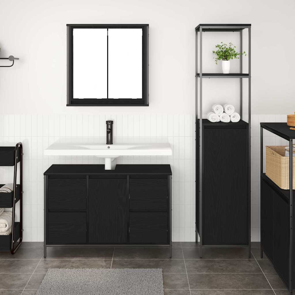 Badrumsmöbelset med låda 2 pcs Svart Ek 36 x 35 x 165 cm