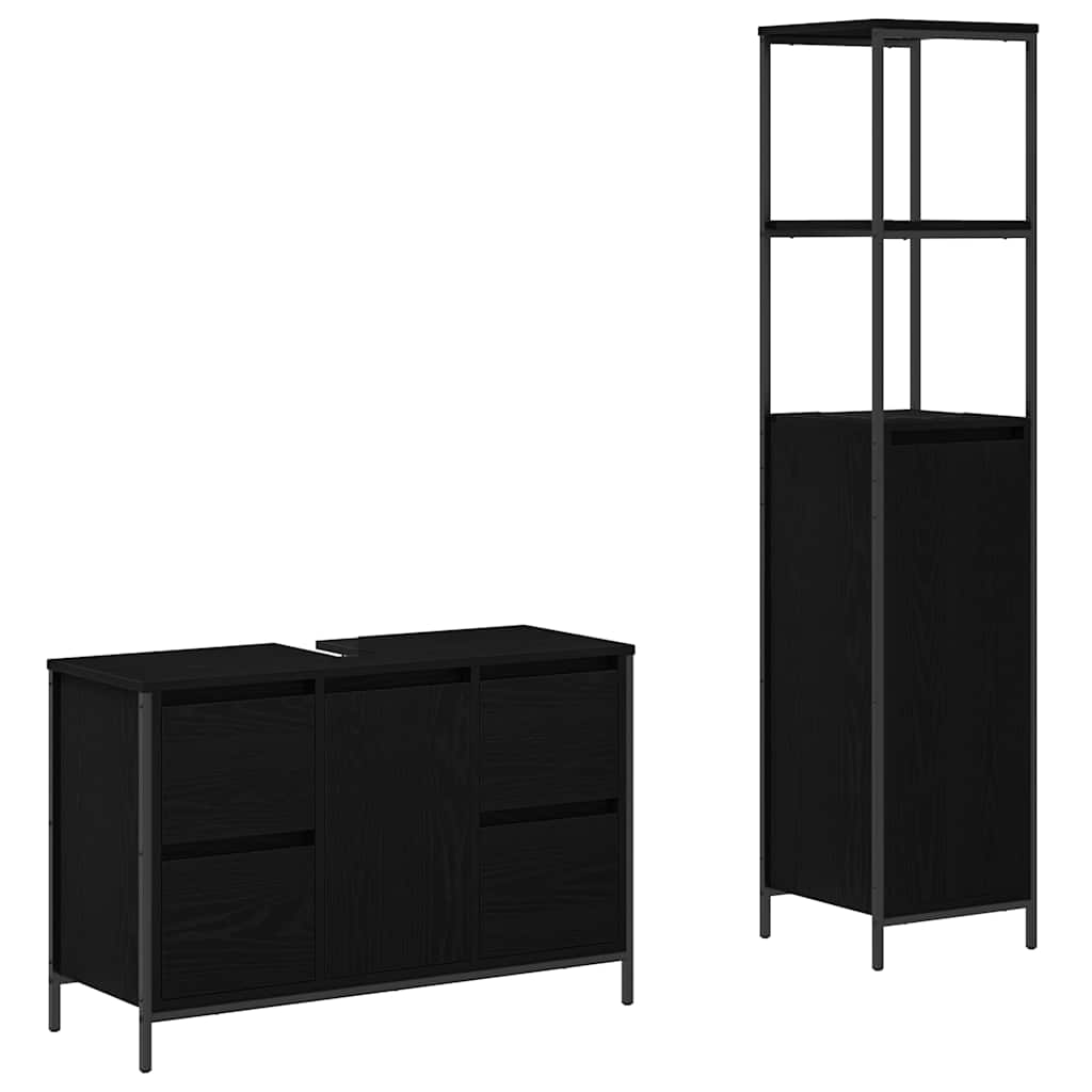 Badrumsmöbelset med låda 2 pcs Svart Ek 36 x 35 x 165 cm