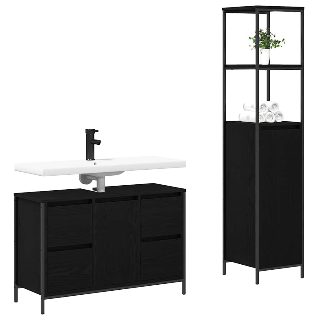 Badrumsmöbelset med låda 2 pcs Svart Ek 36 x 35 x 165 cm