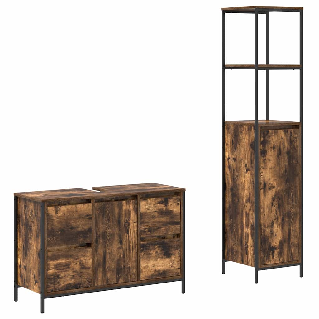 Badrumsmöbelset 2 pcs Rökt ek och svart 36 x 35 x 165 cm