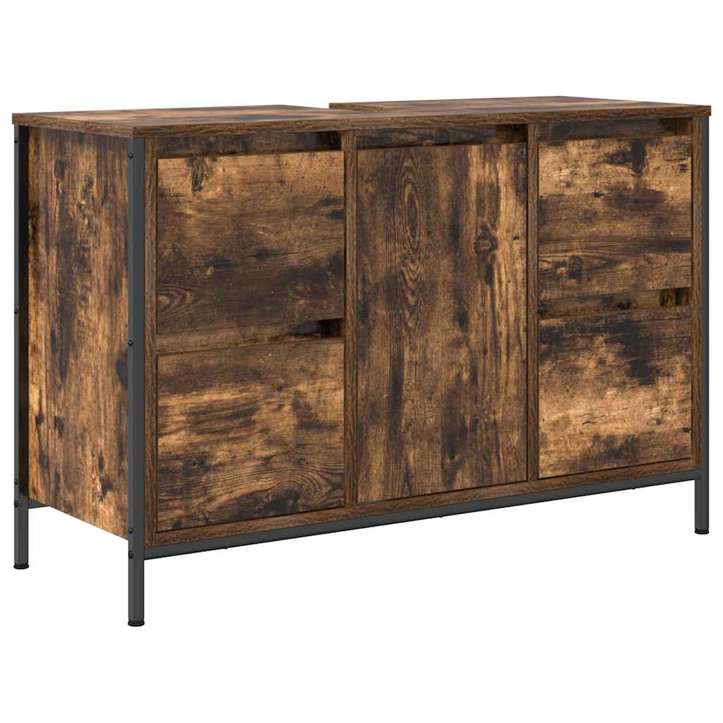 Badrumsmöbelset 2 pcs Rökt ek och svart 36 x 35 x 165 cm