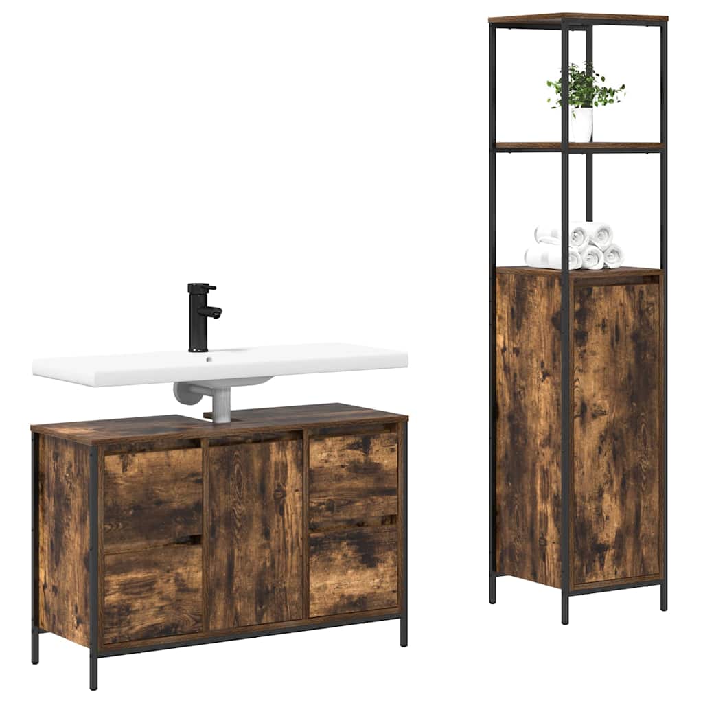 Badrumsmöbelset 2 pcs Rökt ek och svart 36 x 35 x 165 cm