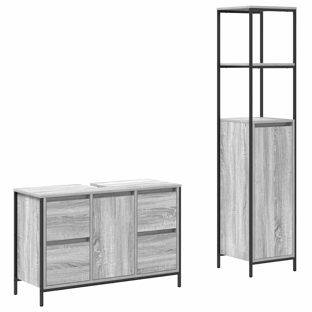 Badrumsmöbelset 2 pcs Grå sonoma och svart 36 x 35 x 165 cm