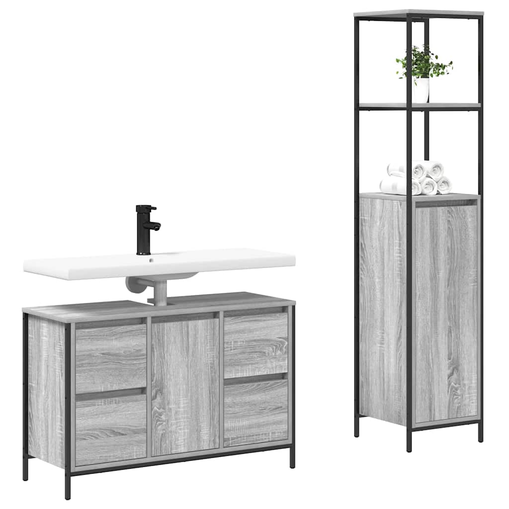 Badrumsmöbelset 2 pcs Grå sonoma och svart 36 x 35 x 165 cm