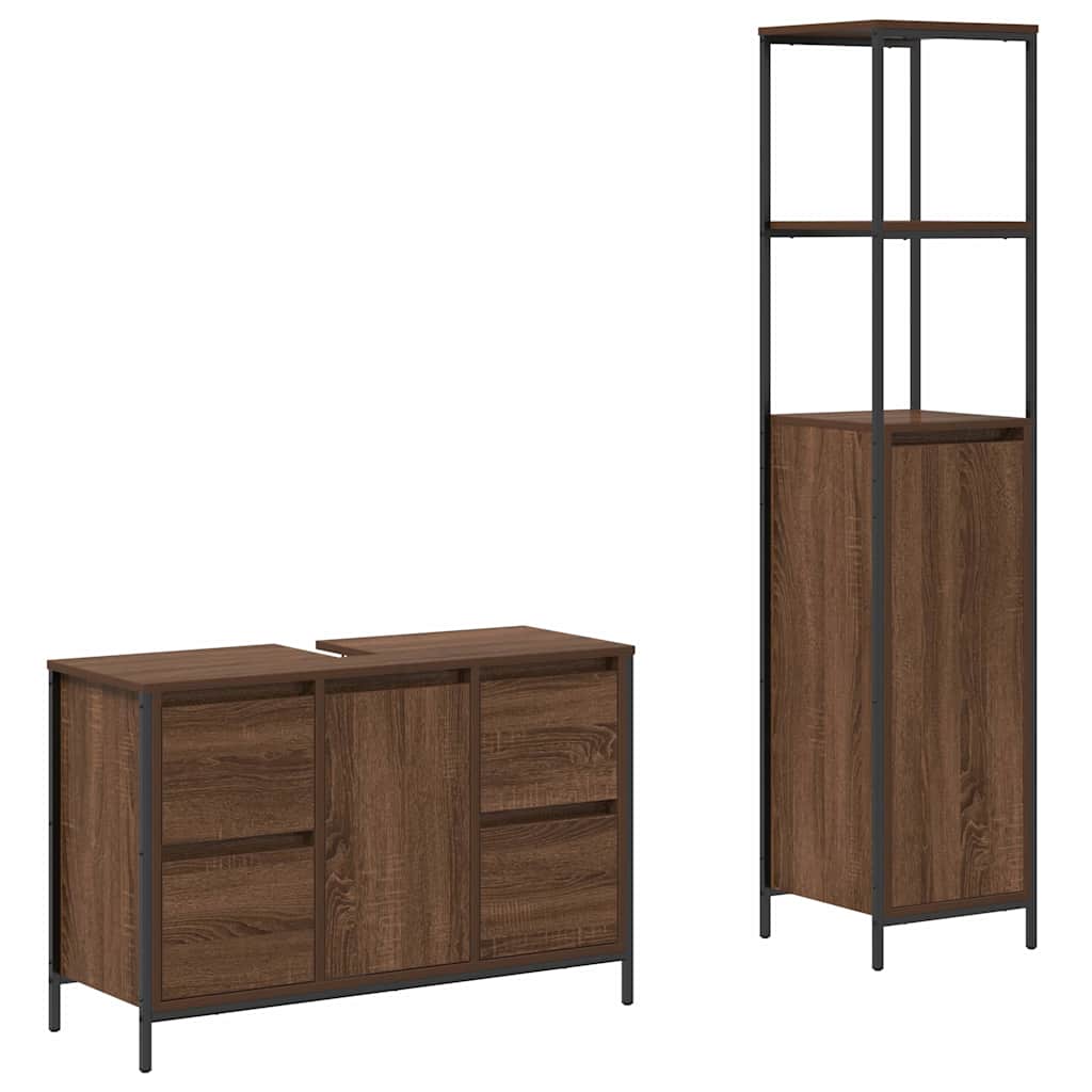 Badrumsmöbelset 2 pcs Brun Ek och Svart 36 x 35 x 165 cm