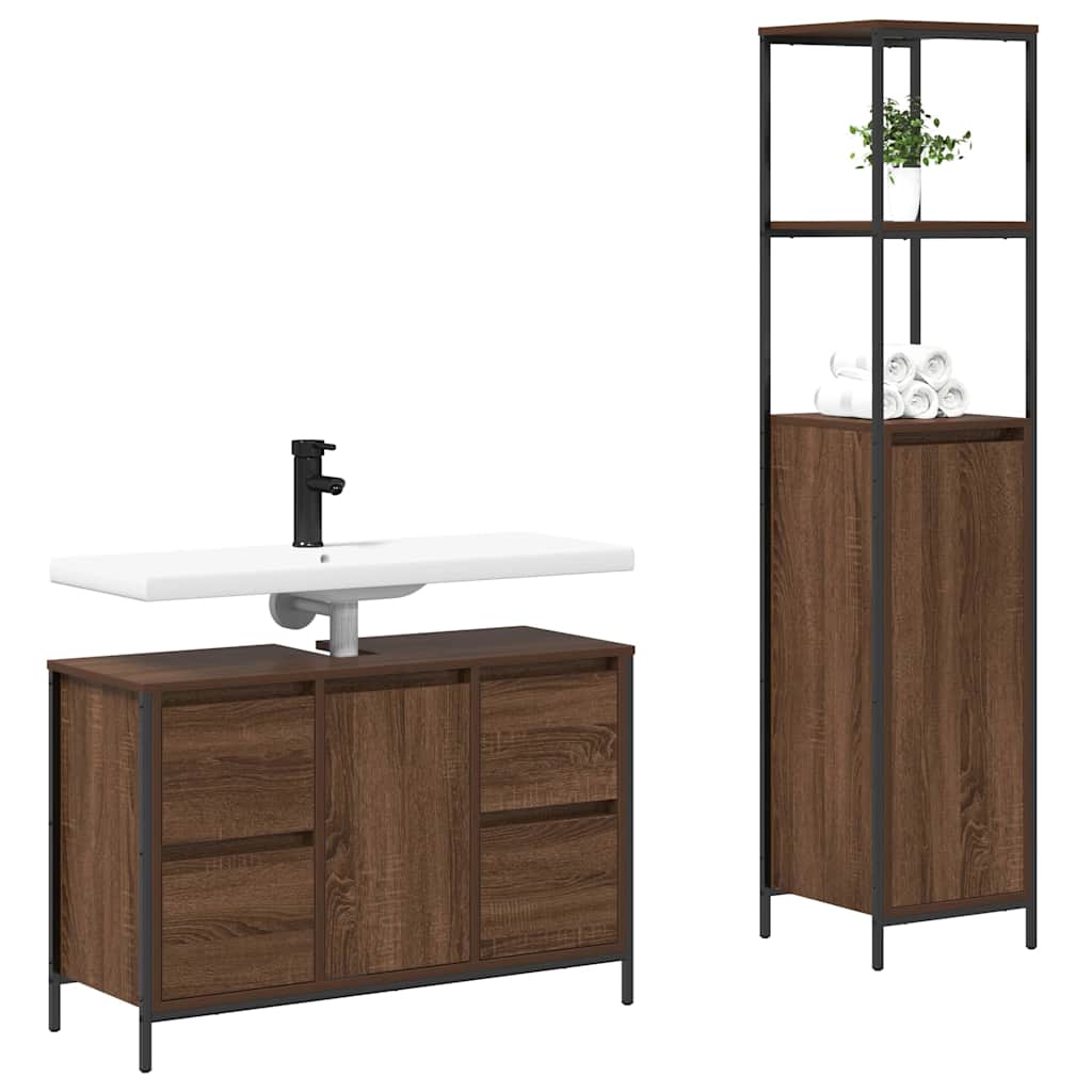 Badrumsmöbelset 2 pcs Brun Ek och Svart 36 x 35 x 165 cm