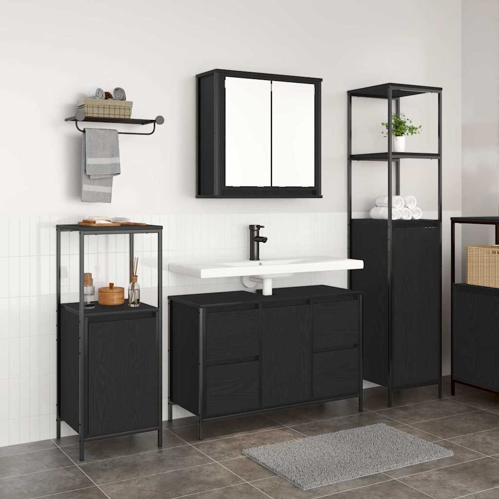 Badrumsmöbelset med låda 3 pcs Svart Ek 36 x 35 x 165 cm