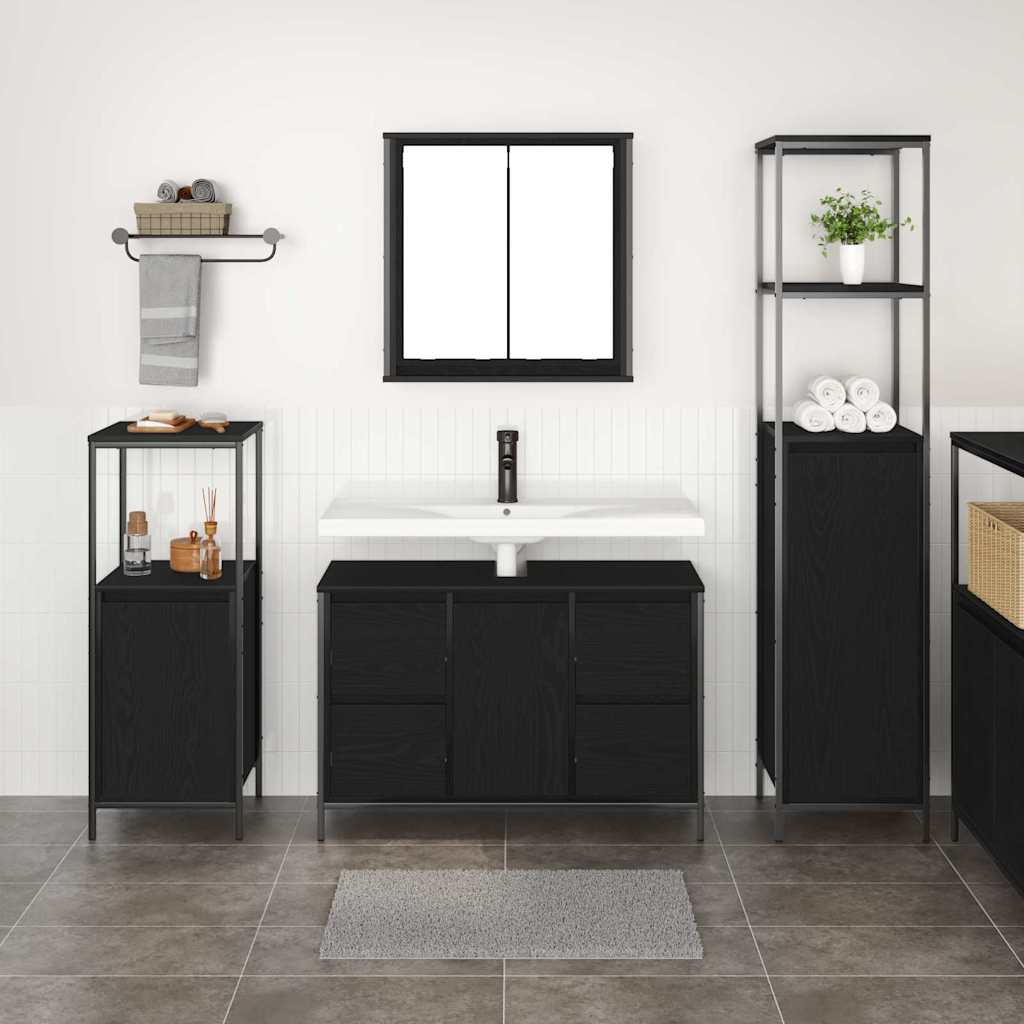 Badrumsmöbelset med låda 3 pcs Svart Ek 36 x 35 x 165 cm