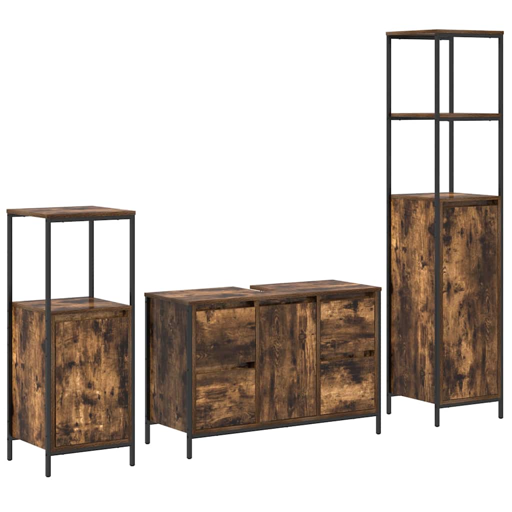 Badrumsmöbelset 3 pcs Rökt ek och svart 36 x 35 x 165 cm