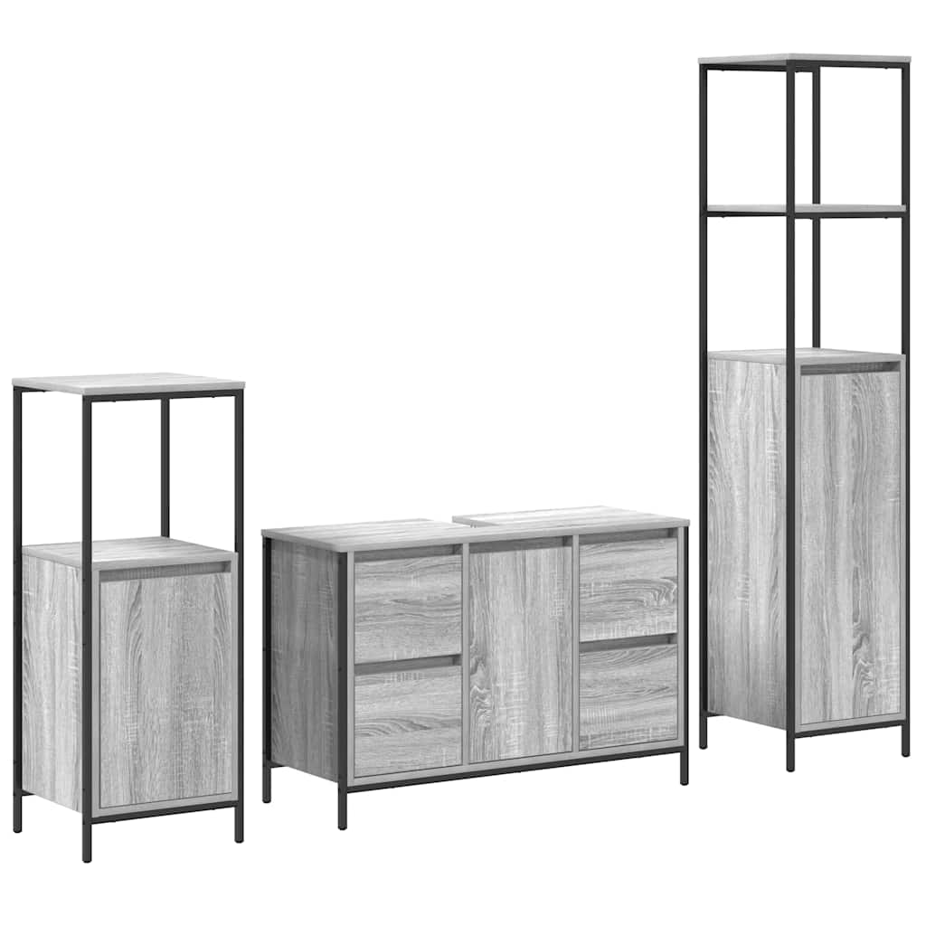 Badrumsmöbelset 3 pcs Grå sonoma och svart 36 x 35 x 165 cm