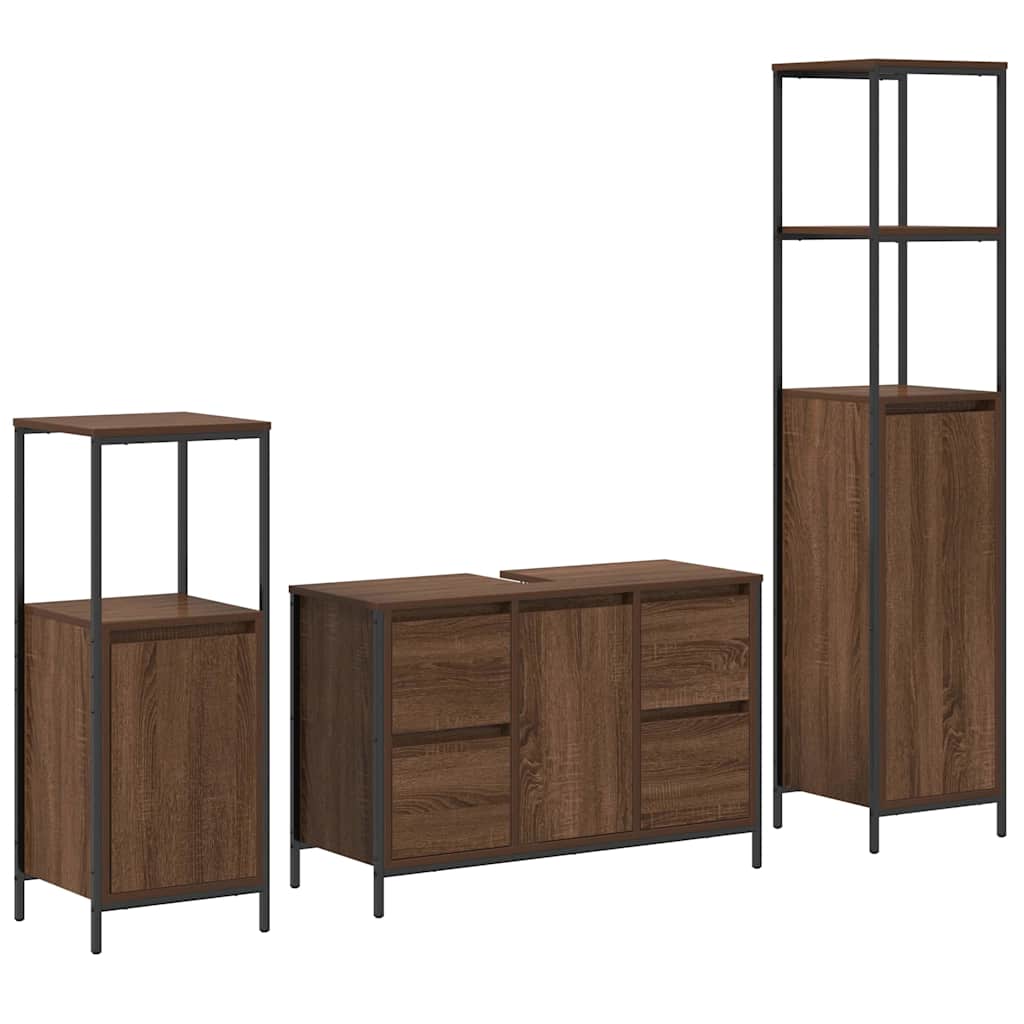 Badrumsmöbelset 3 pcs Brun ek och svart 36 x 35 x 165 cm