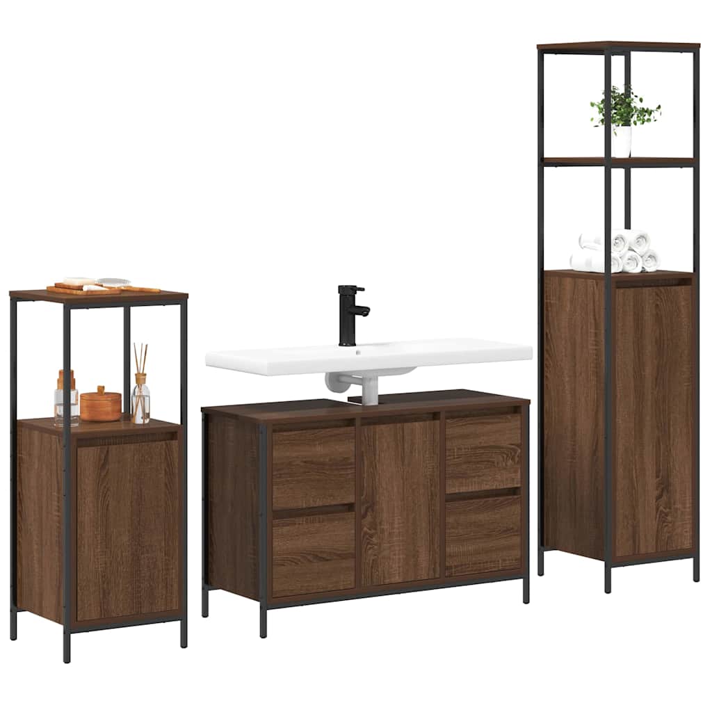 Badrumsmöbelset 3 pcs Brun ek och svart 36 x 35 x 165 cm