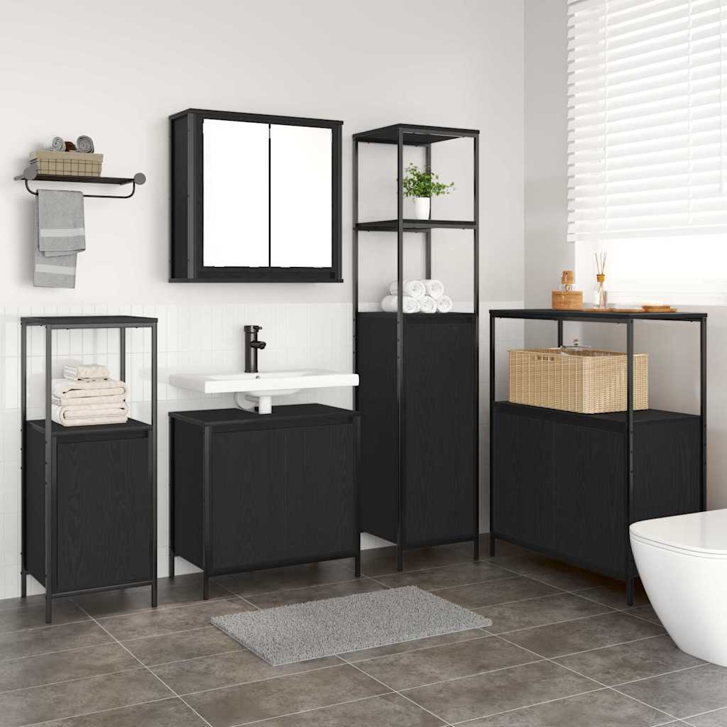 Badrumsmöbelset med hylla 5 pcs Svart Ek 36 x 35 x 165 cm