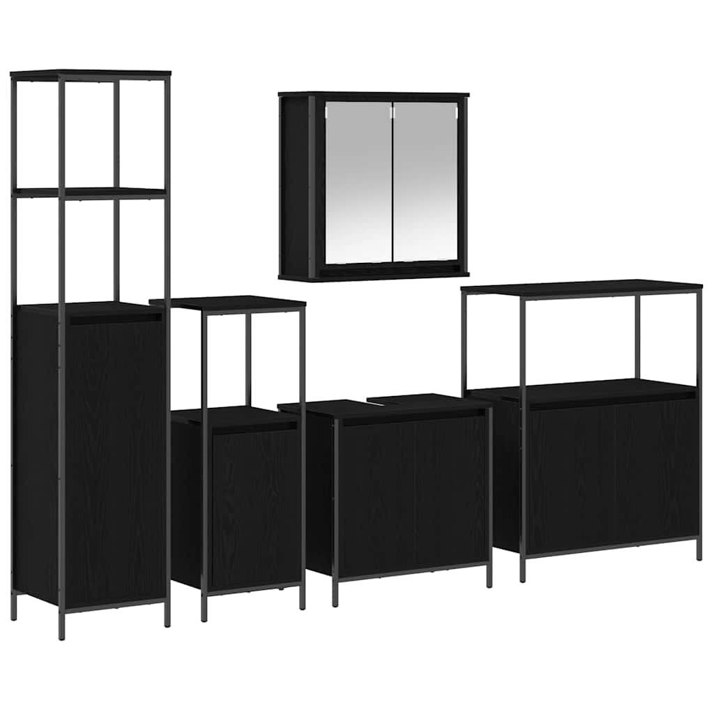 Badrumsmöbelset med hylla 5 pcs Svart Ek 36 x 35 x 165 cm