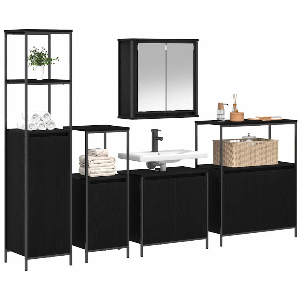 Badrumsmöbelset med hylla 5 pcs Svart Ek 36 x 35 x 165 cm