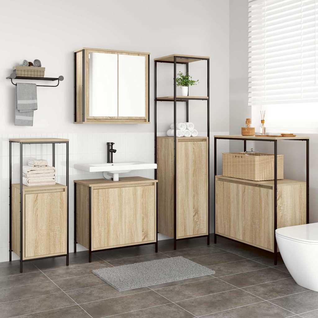 Badrumsmöbelset 5 pcs Sonoma ek och svart 36 x 35 x 165 cm
