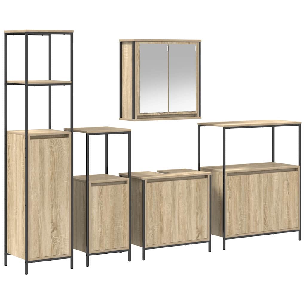 Badrumsmöbelset 5 pcs Sonoma ek och svart 36 x 35 x 165 cm