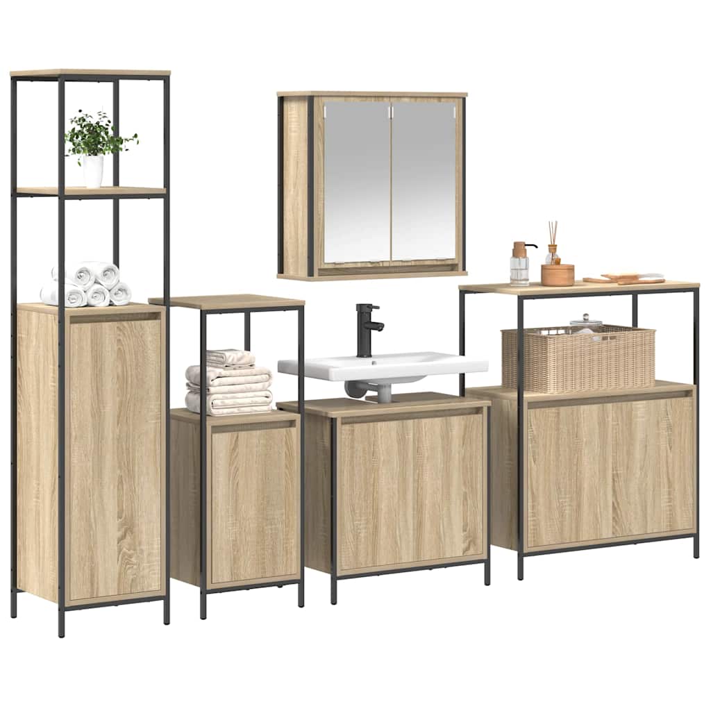 Badrumsmöbelset 5 pcs Sonoma ek och svart 36 x 35 x 165 cm