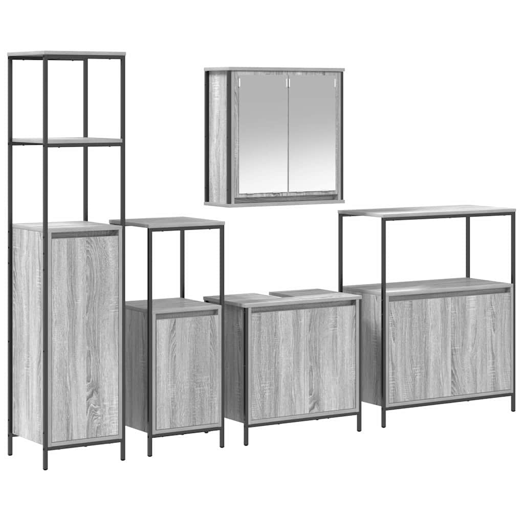 Badrumsmöbelset 5 pcs Grå sonoma och svart 36 x 35 x 165 cm