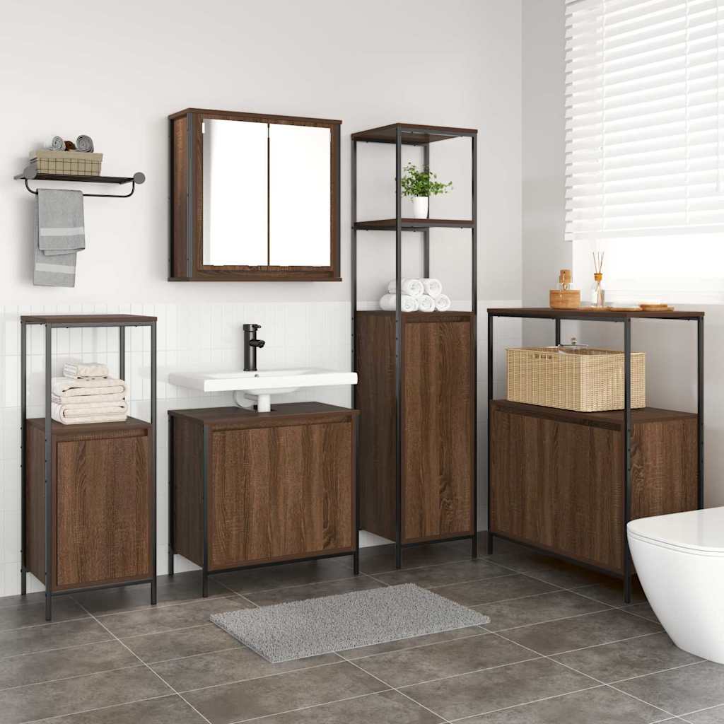 Badrumsmöbelset 5 pcs Brun ek och svart 36 x 35 x 165 cm