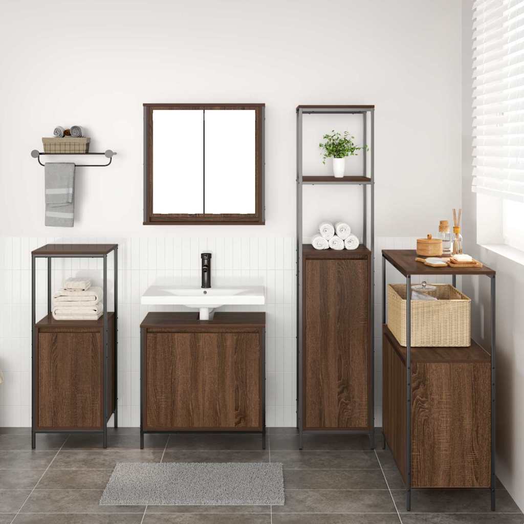 Badrumsmöbelset 5 pcs Brun ek och svart 36 x 35 x 165 cm