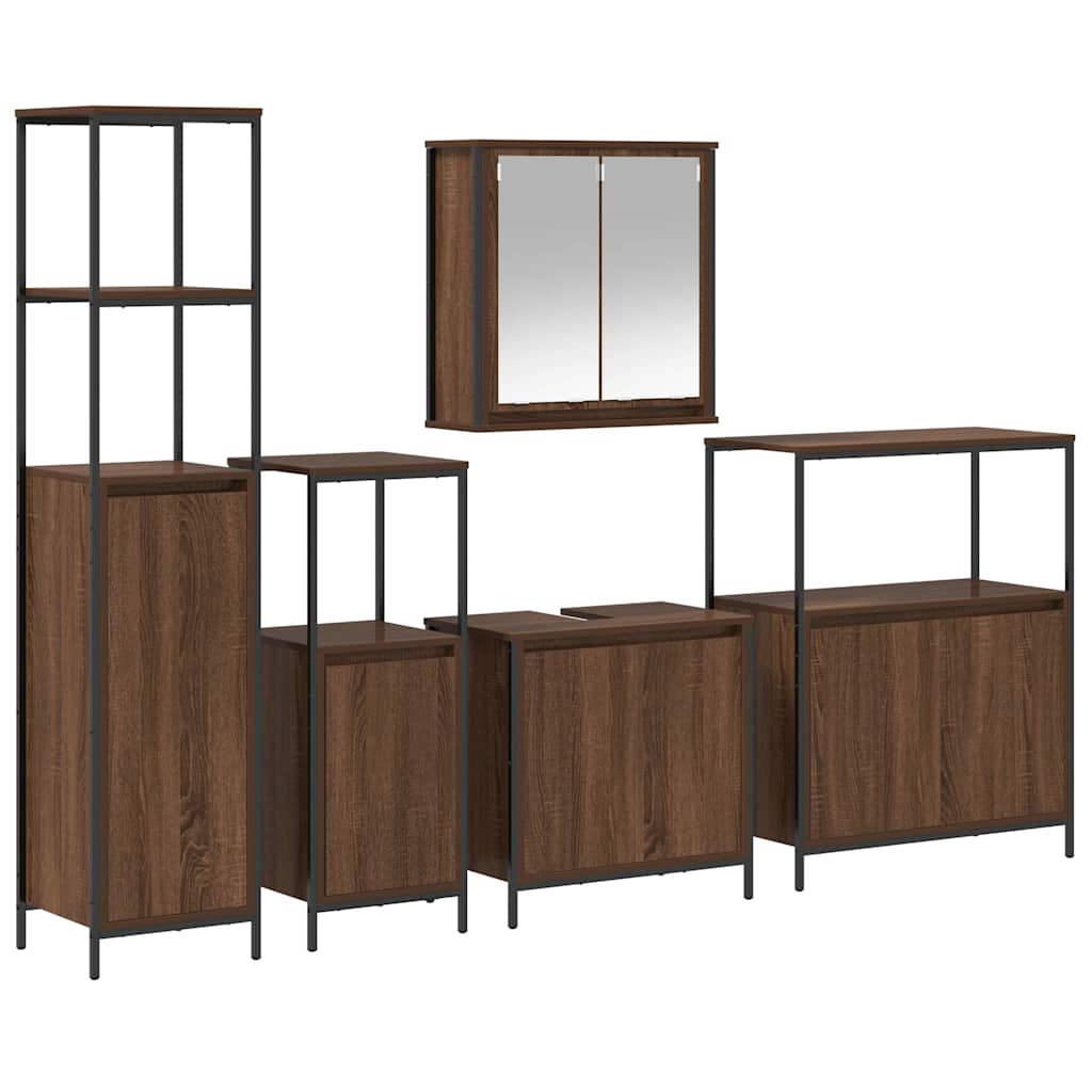 Badrumsmöbelset 5 pcs Brun ek och svart 36 x 35 x 165 cm
