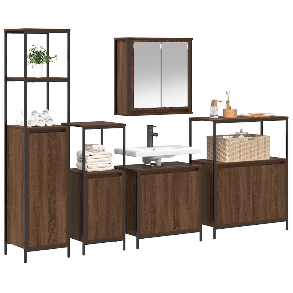 Badrumsmöbelset 5 pcs Brun ek och svart 36 x 35 x 165 cm