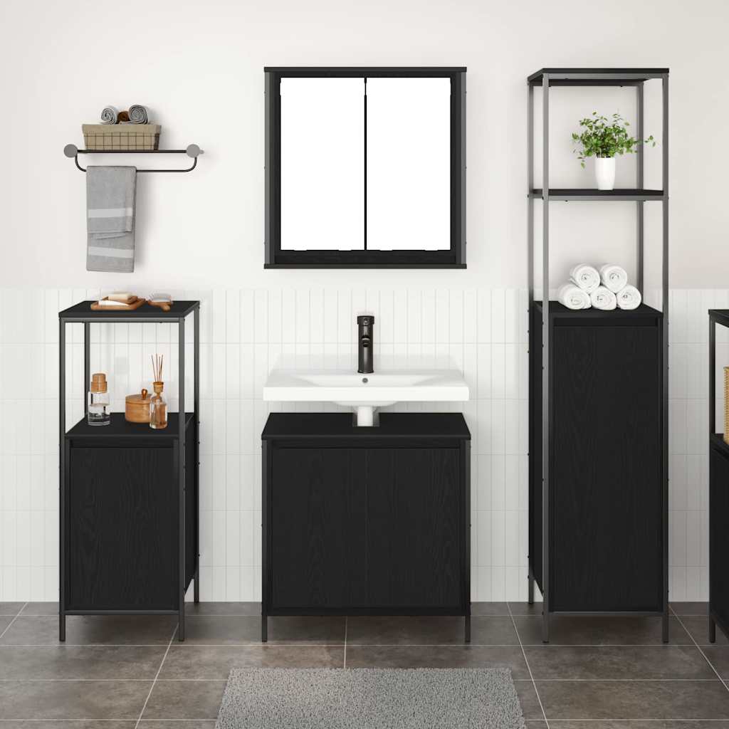 Badrumsmöbelset med hylla 3 pcs Svart Ek 36 x 35 x 165 cm