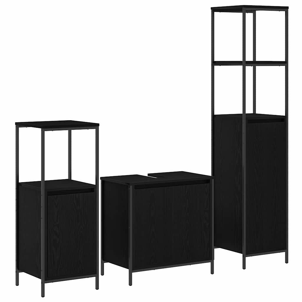 Badrumsmöbelset med hylla 3 pcs Svart Ek 36 x 35 x 165 cm